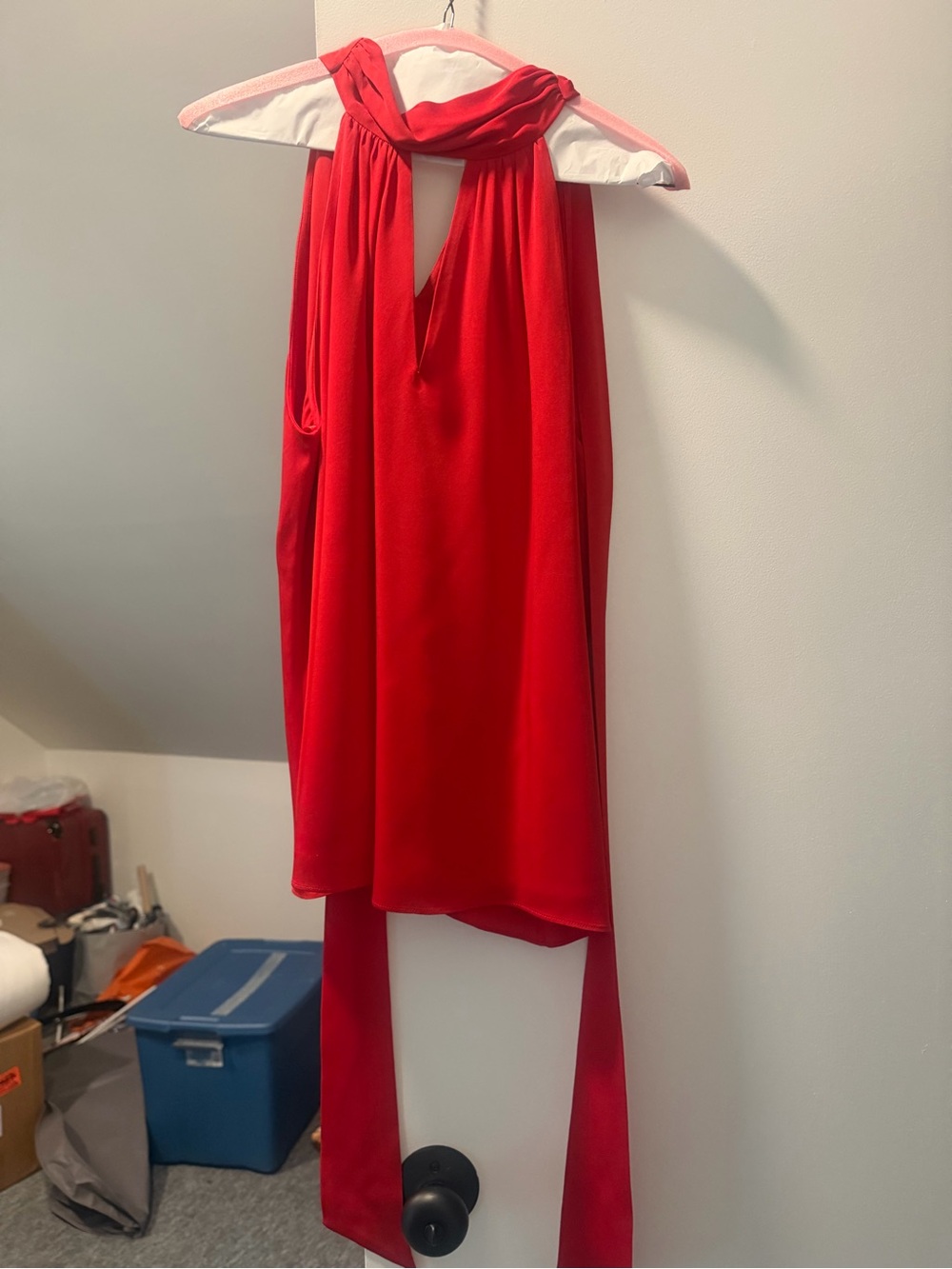 Milly Red Halter Neck Satin Top with Long Sash